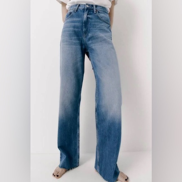 Zara TRF jeans Wide-leg split high waisted azul - Picture 8 of 15